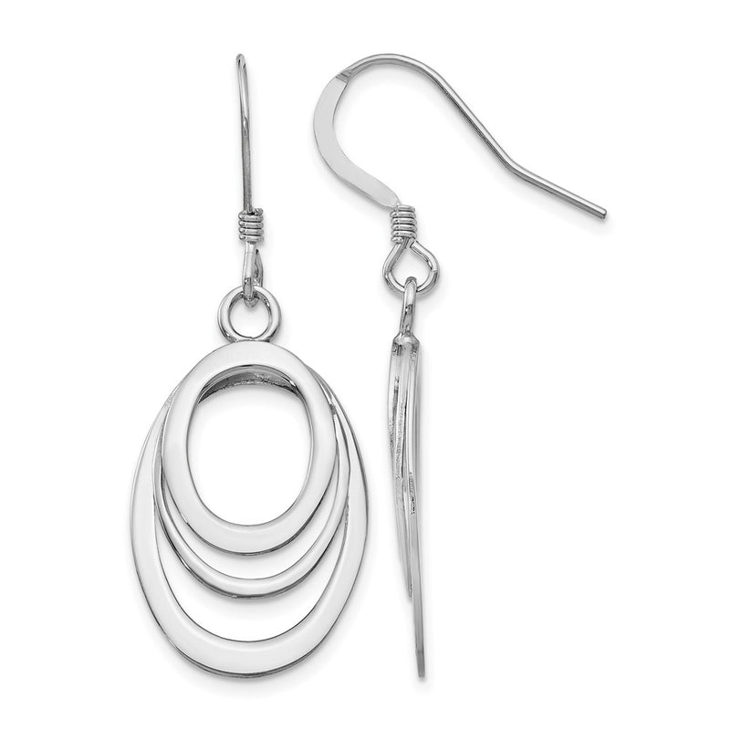 Sterling Silver Rhod Pltd Polished Shepherd Hook Dangle Earrings