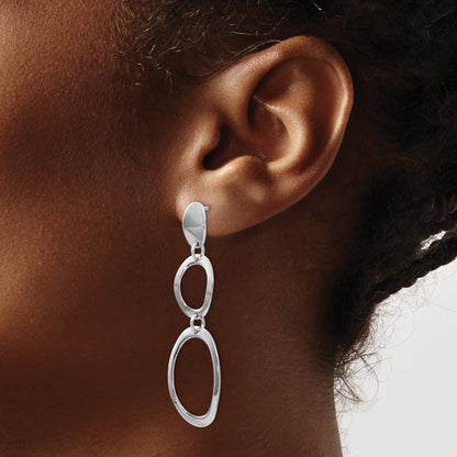 Sterling Silver Rhodium Plated Polished Post Dangle Earrings