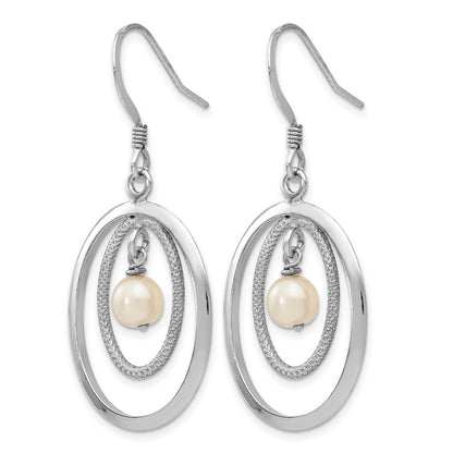Sterling Silver Rhodium Plated Fw Cultured Pearl Dangle Earrings