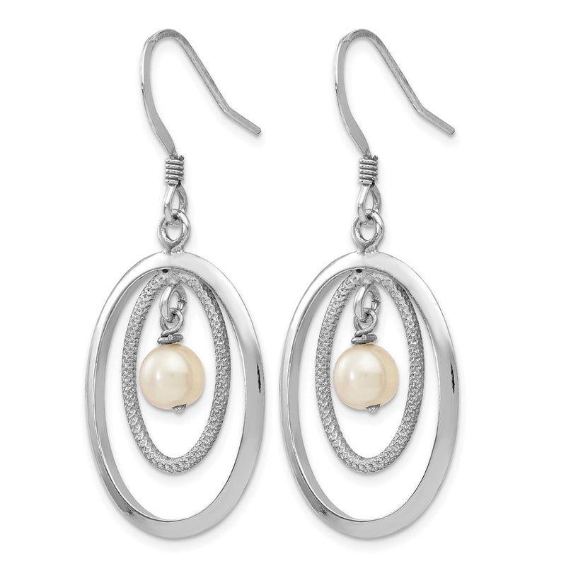 Sterling Silver Rhodium Plated Fw Cultured Pearl Dangle Earrings