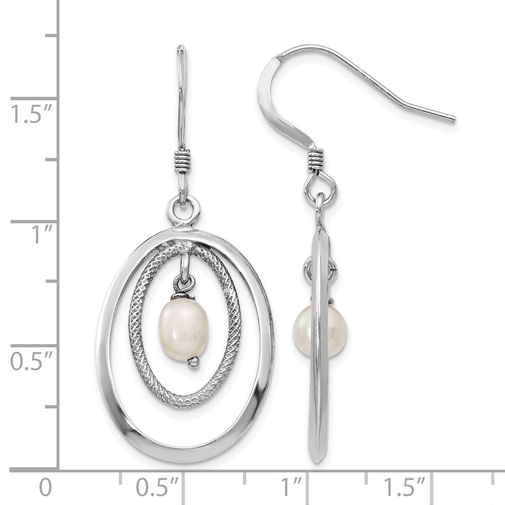 Sterling Silver Rhodium Plated Fw Cultured Pearl Dangle Earrings