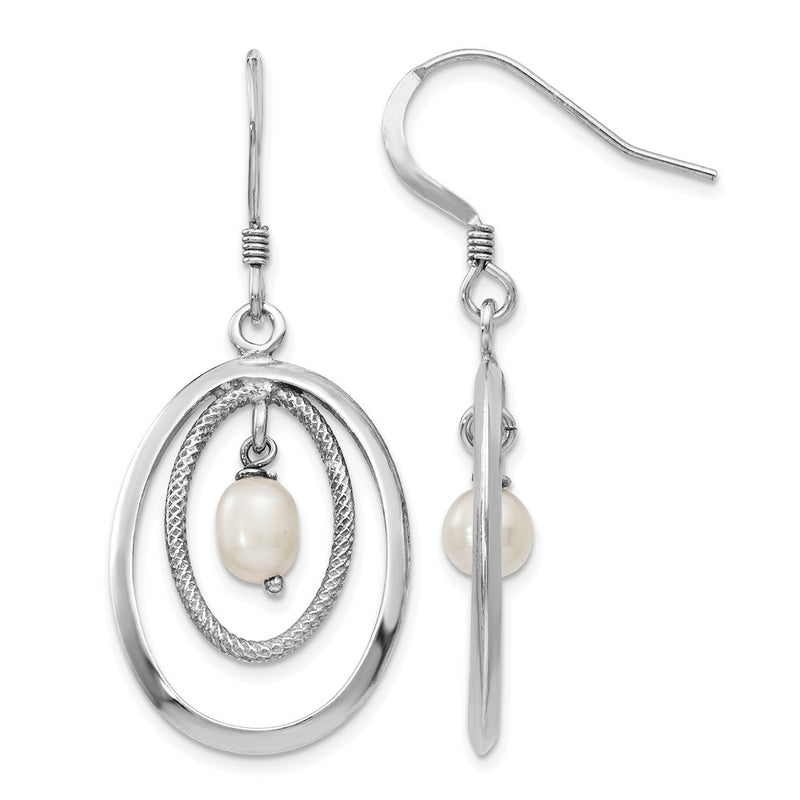 Sterling Silver Rhodium Plated Fw Cultured Pearl Dangle Earrings