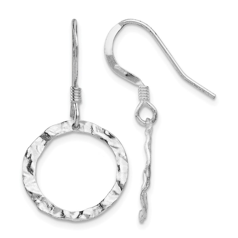 Sterling Silver Rhod Pltd Textured Shepherd Hook Dangle Earrings