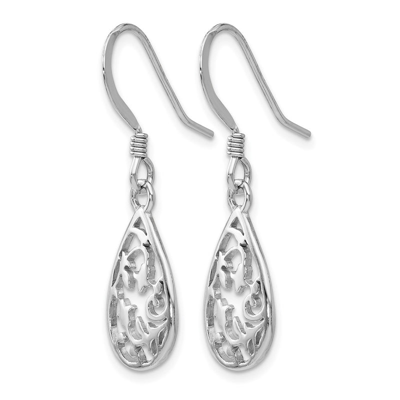 Sterling Silver Rhod Pltd Polished Shepherd Hook Dangle Earrings