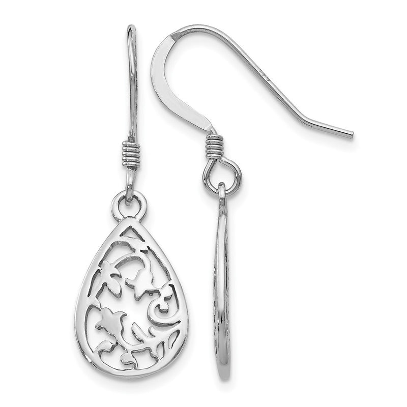 Sterling Silver Rhod Pltd Polished Shepherd Hook Dangle Earrings