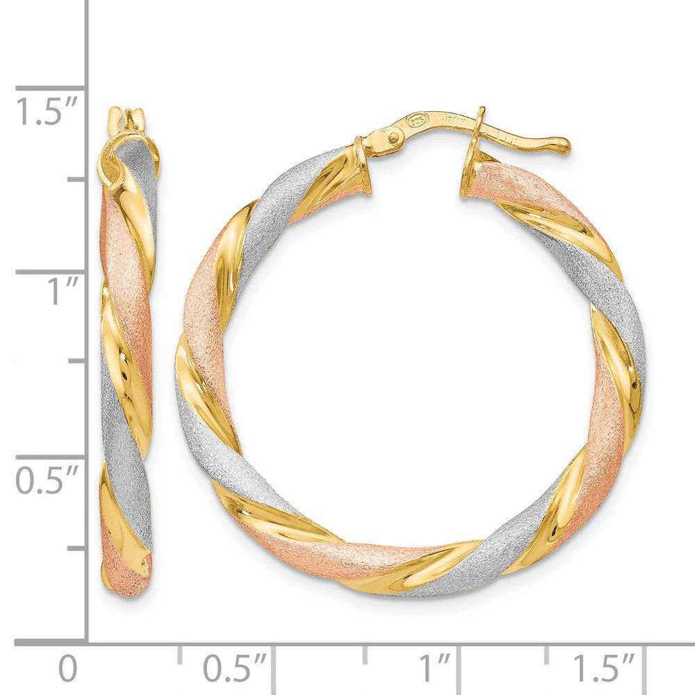 Sterling Silver Tri Color Twisted Hinged Hoop Earrings