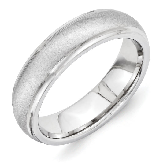 Vitalium Stone Finish Center Grooved Polished Edge 6mm Band (Size 10 Only)