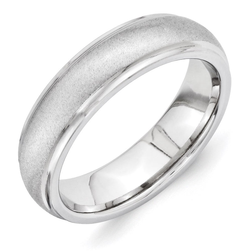 Vitalium Stone Finish Center Grooved Polished Edge 6mm Band (Size 10 Only)