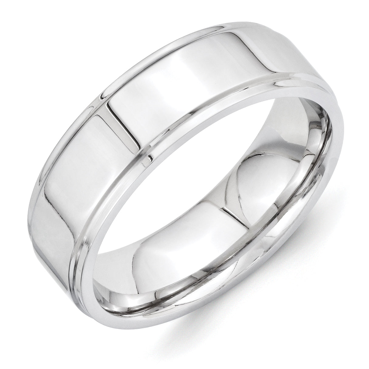 Vitalium Polished 7mm Ridged Edge Flat Band (Size 8 Only)