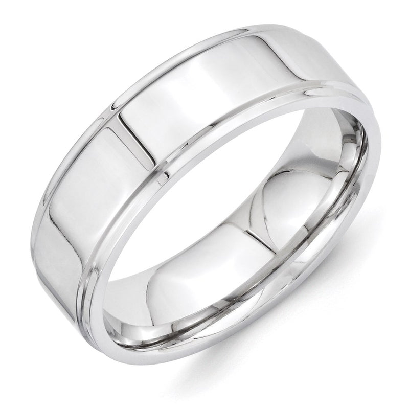 Vitalium Polished 7mm Ridged Edge Flat Band (Size 8 Only)
