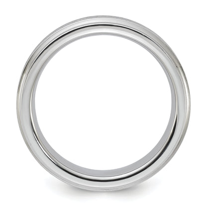 Vitalium Grain Finish Center Ridged Edge Flat 6mm Band (Size 10 Only)