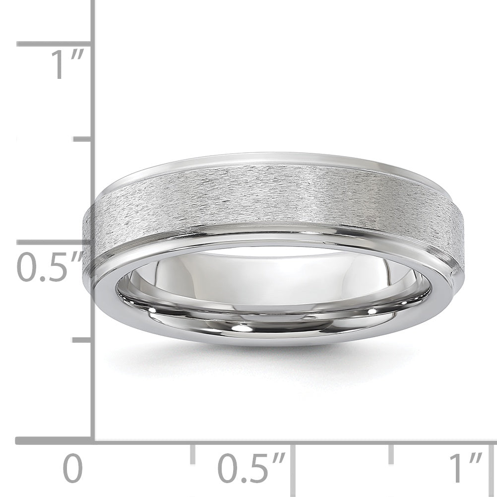 Vitalium Grain Finish Center Ridged Edge Flat 6mm Band (Size 10 Only)