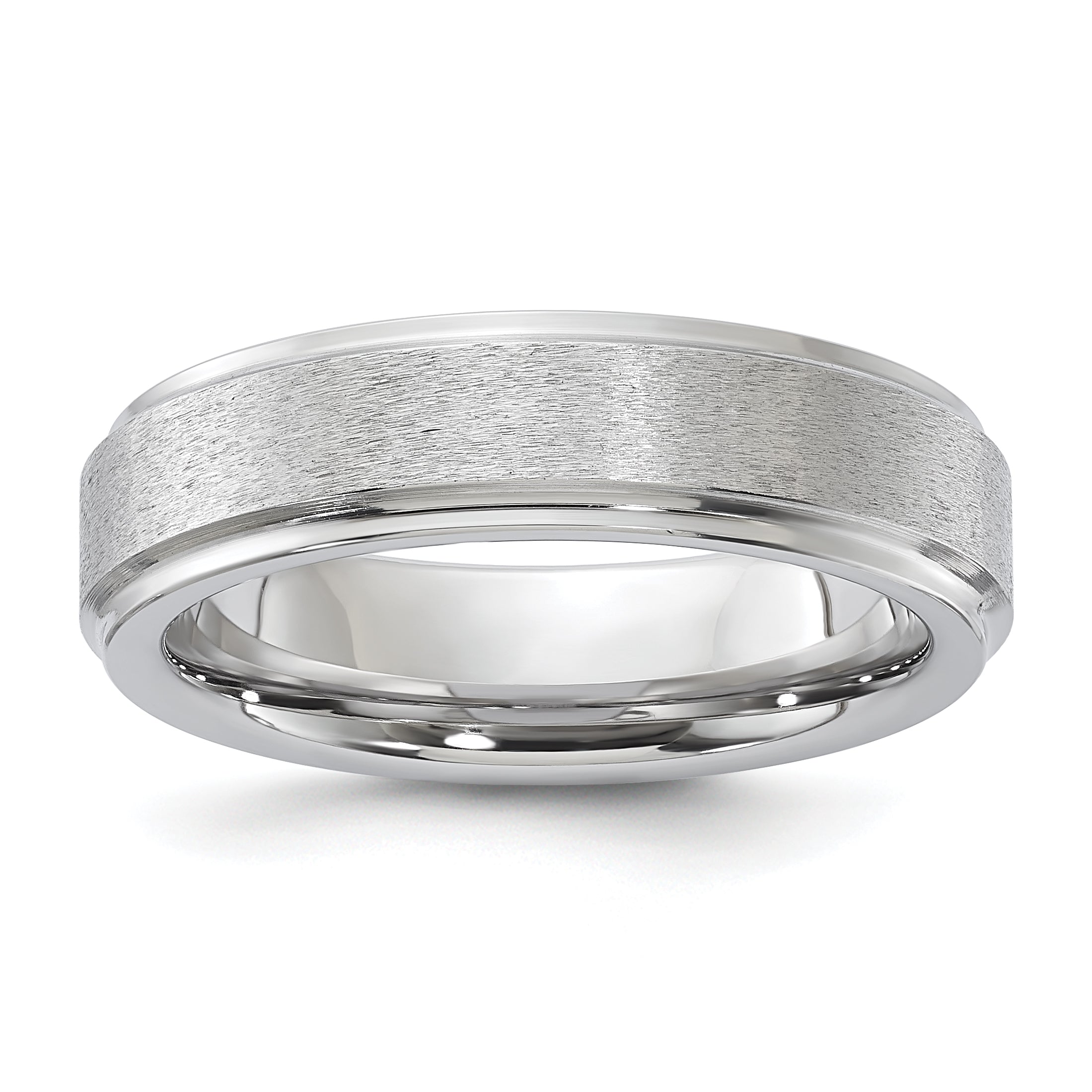 Vitalium Grain Finish Center Ridged Edge Flat 6mm Band (Size 10 Only)