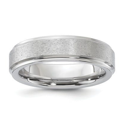 Vitalium Grain Finish Center Ridged Edge Flat 6mm Band (Size 10 Only)