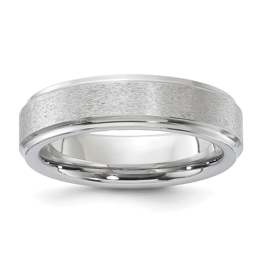 Vitalium Grain Finish Center Ridged Edge Flat 6mm Band (Size 10 Only)