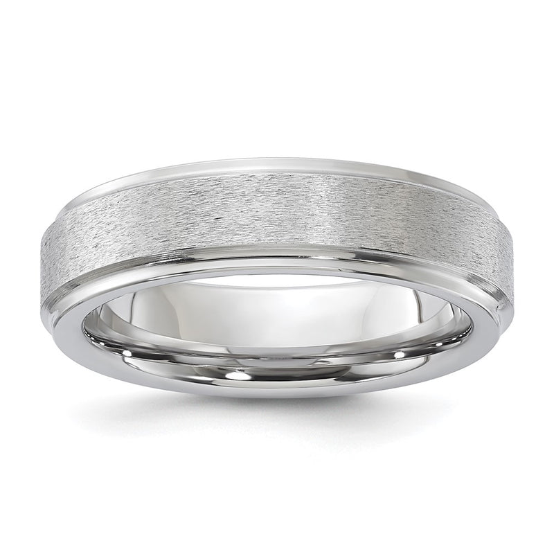 Vitalium Grain Finish Center Ridged Edge Flat 6mm Band (Size 10 Only)