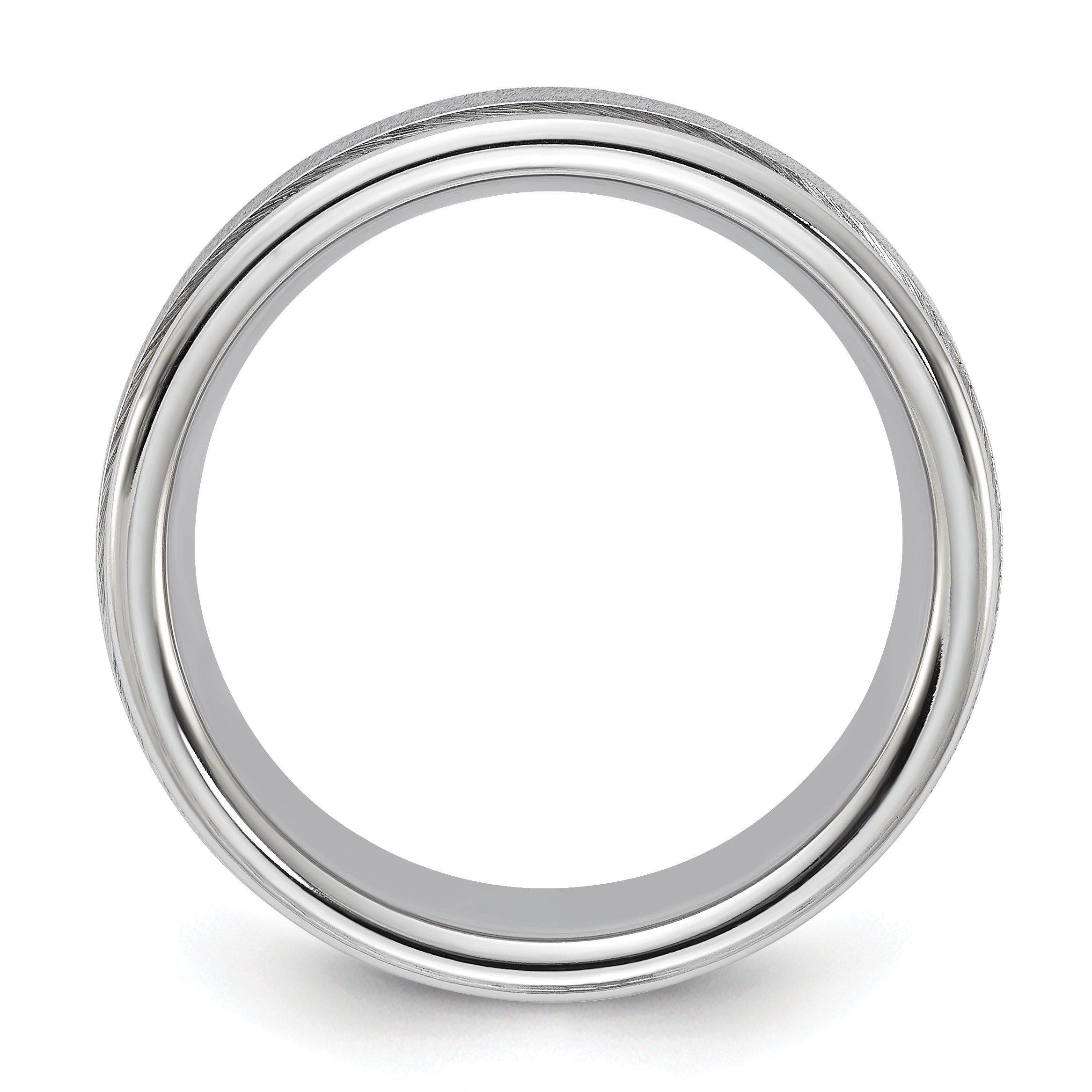 Vitalium Cross Grain Finish Center Rounded Edge 8mm Flat Band (Size 10 Only)