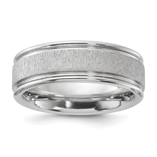 Vitalium Cross Grain Finish Center Rounded Edge 8mm Flat Band (Size 10 Only)