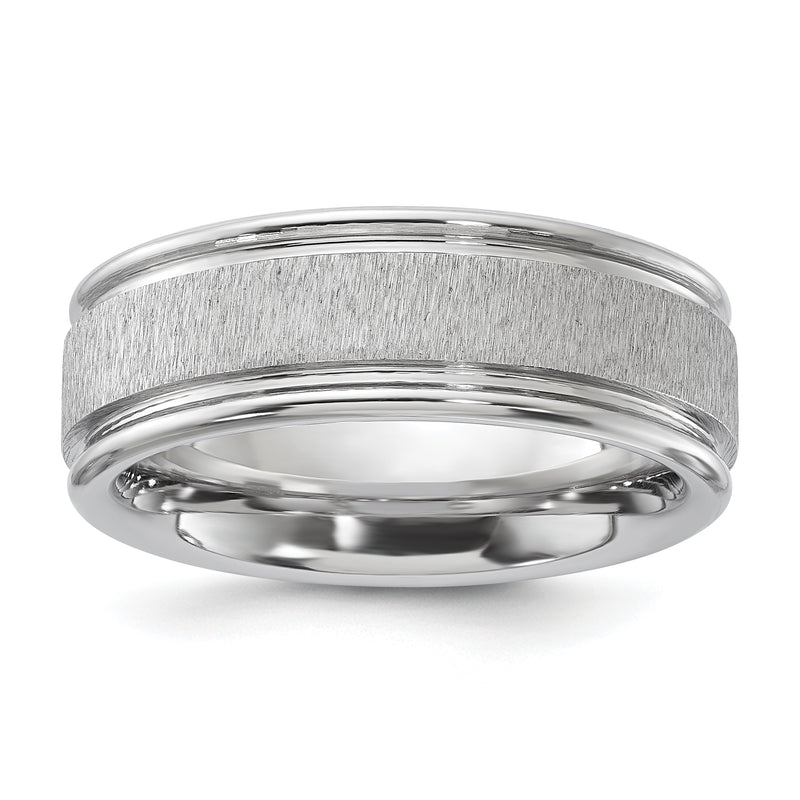 Vitalium Cross Grain Finish Center Rounded Edge 8mm Flat Band (Size 10 Only)