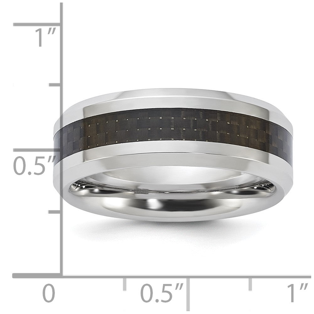 Vitalium Black Polished Carbon Fiber Inlay Beveled Edge 8mm Band (Size 10 Only)