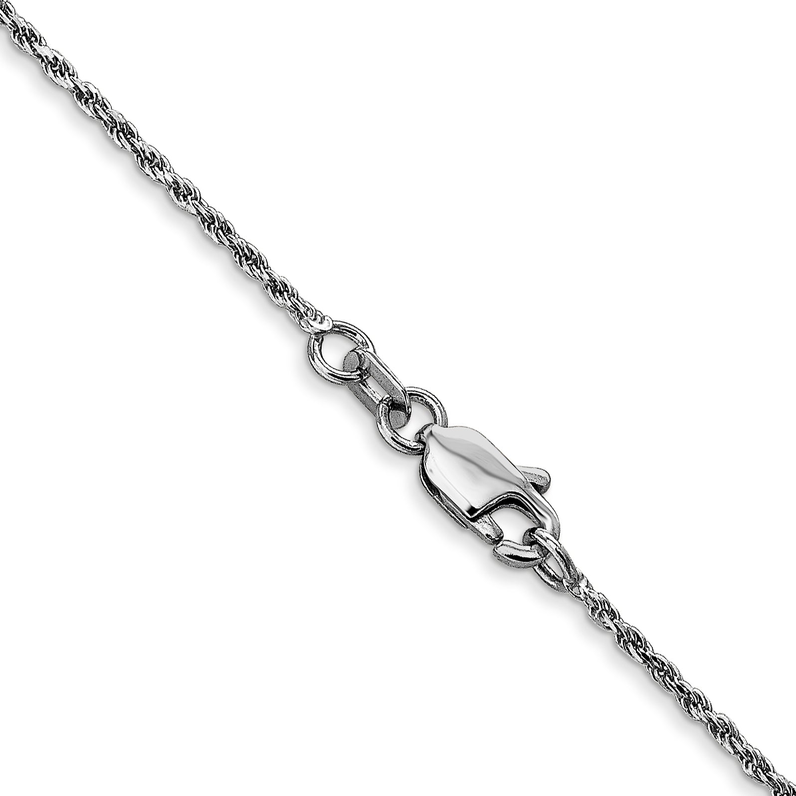 14K White Gold 14 Inch 1.15mm Diamond-Cut Machine Made Rope With Lobster Clasp Chain