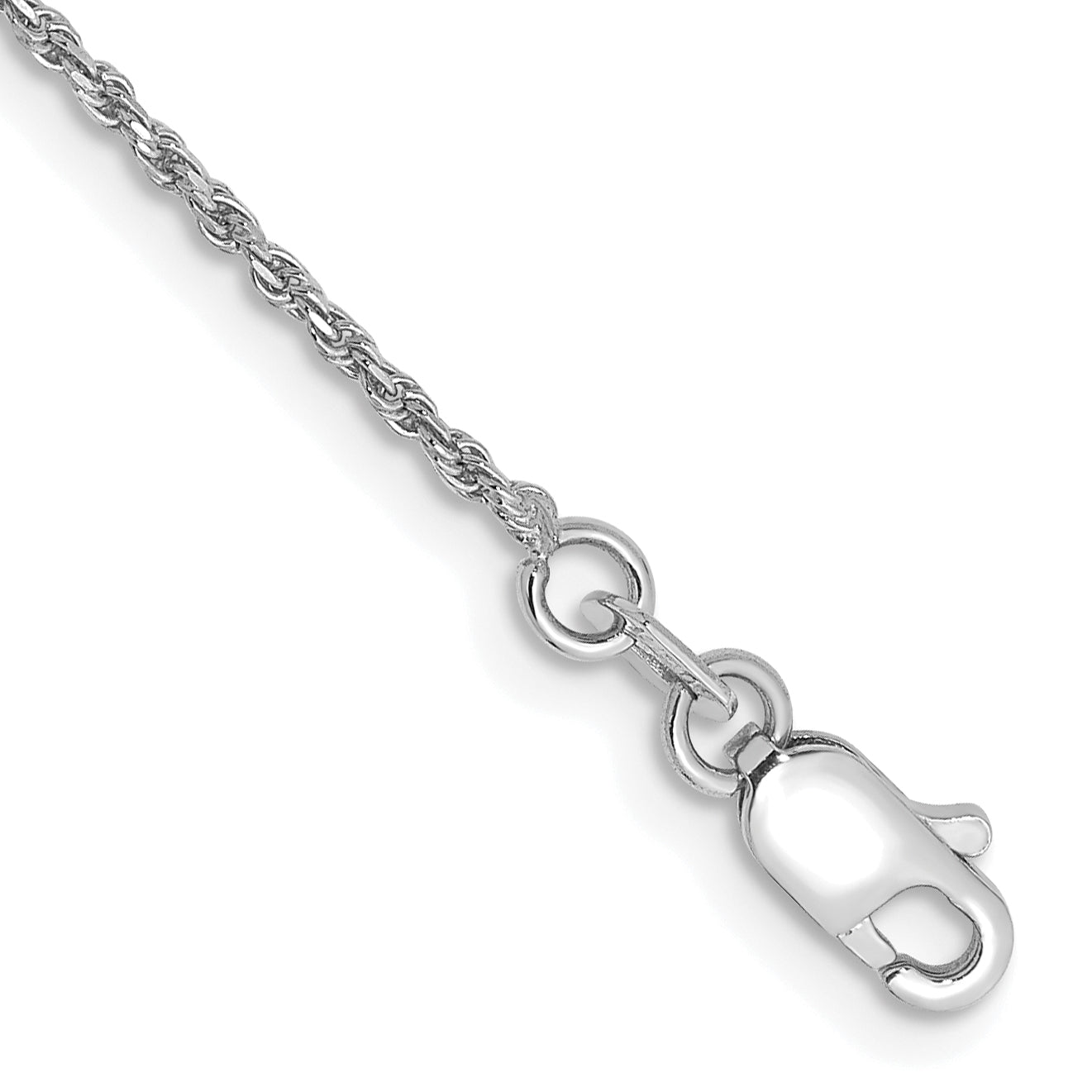 14k White Gold 7 inch 1.15mm Diamond-cut Machine Made Rope with Lobster Clasp Chain