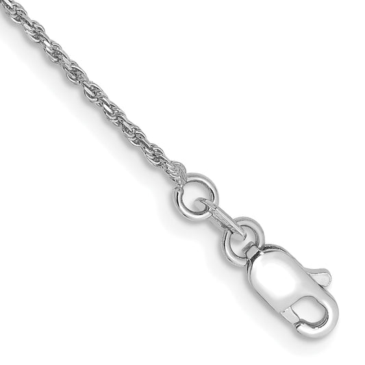 14k White Gold 7 inch 1.15mm Diamond-cut Machine Made Rope with Lobster Clasp Chain