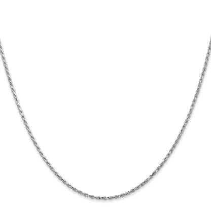 14K White Gold 14 Inch 1.3mm Diamond-Cut Machine Made Rope With Lobster Clasp Chain