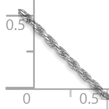 14K White Gold 14 Inch 1.3mm Diamond-Cut Machine Made Rope With Lobster Clasp Chain