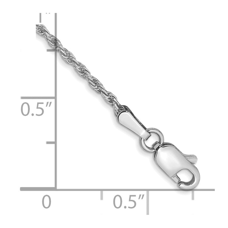 14K White Gold 1.3mm Diamond-Cut Machine Made Rope With Lobster Clasp Chain Bracelet