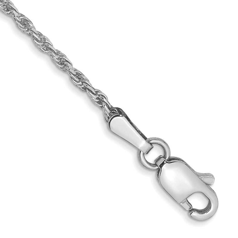 14K White Gold 1.3mm Diamond-Cut Machine Made Rope With Lobster Clasp Chain Bracelet