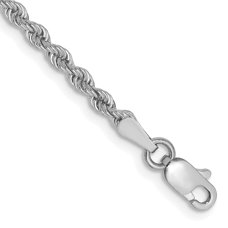 14k White Gold 2.5mm Regular Rope with Lobster Clasp Chain Bracelet