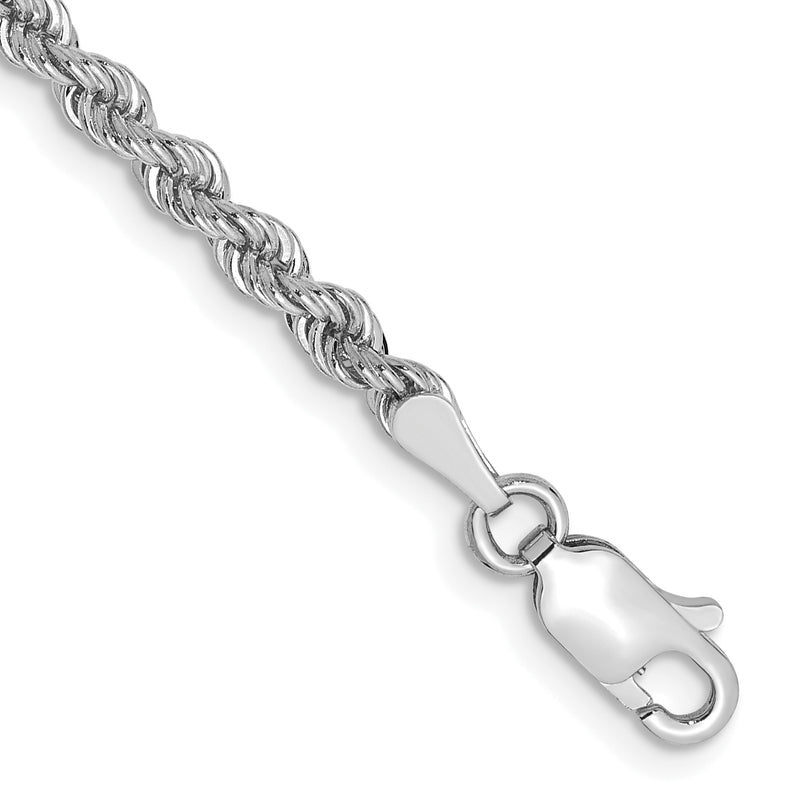 14k White Gold 2.75mm Regular Rope with Lobster Clasp Chain Bracelet