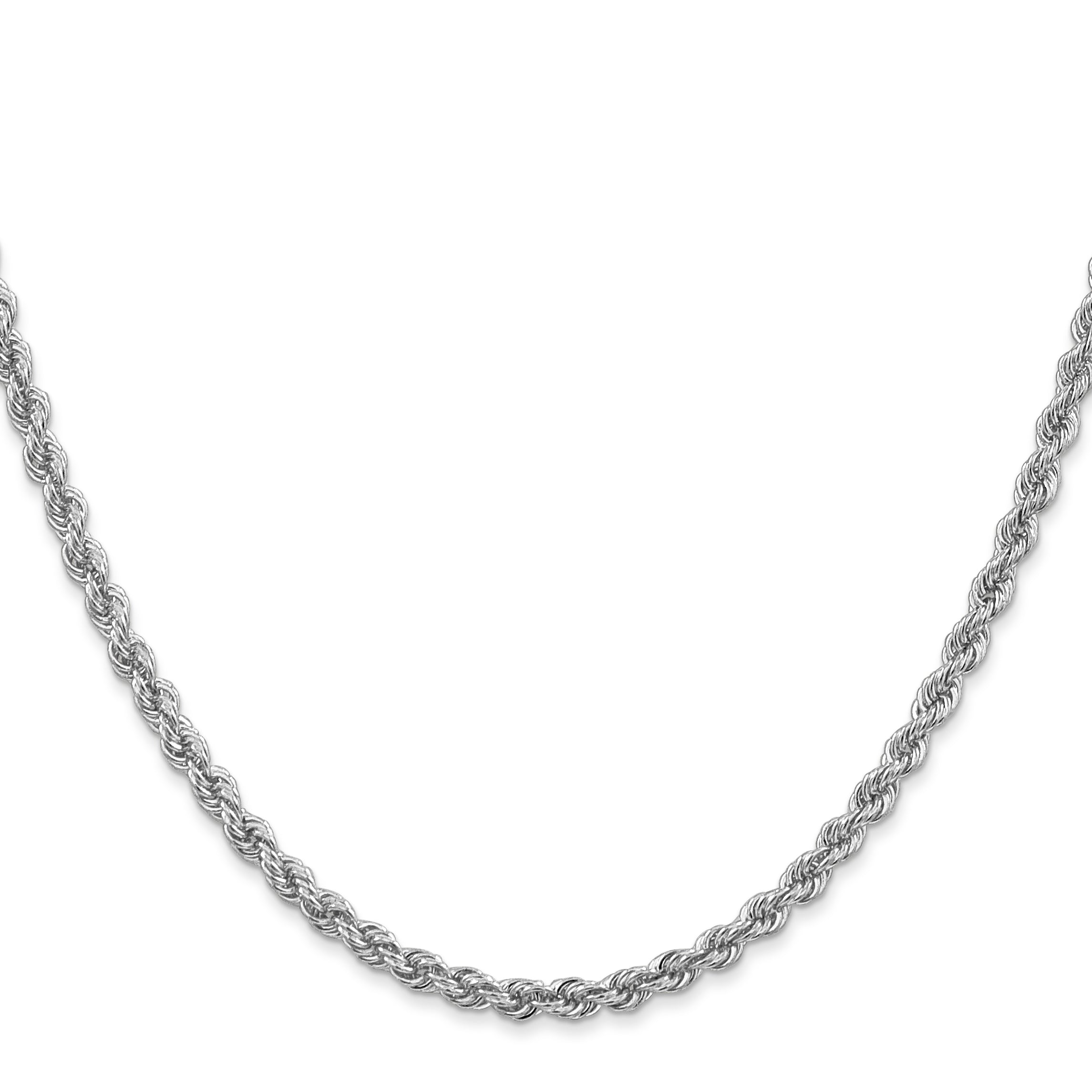 14K White Gold 24 Inch 3mm Regular Rope With Lobster Clasp Chain