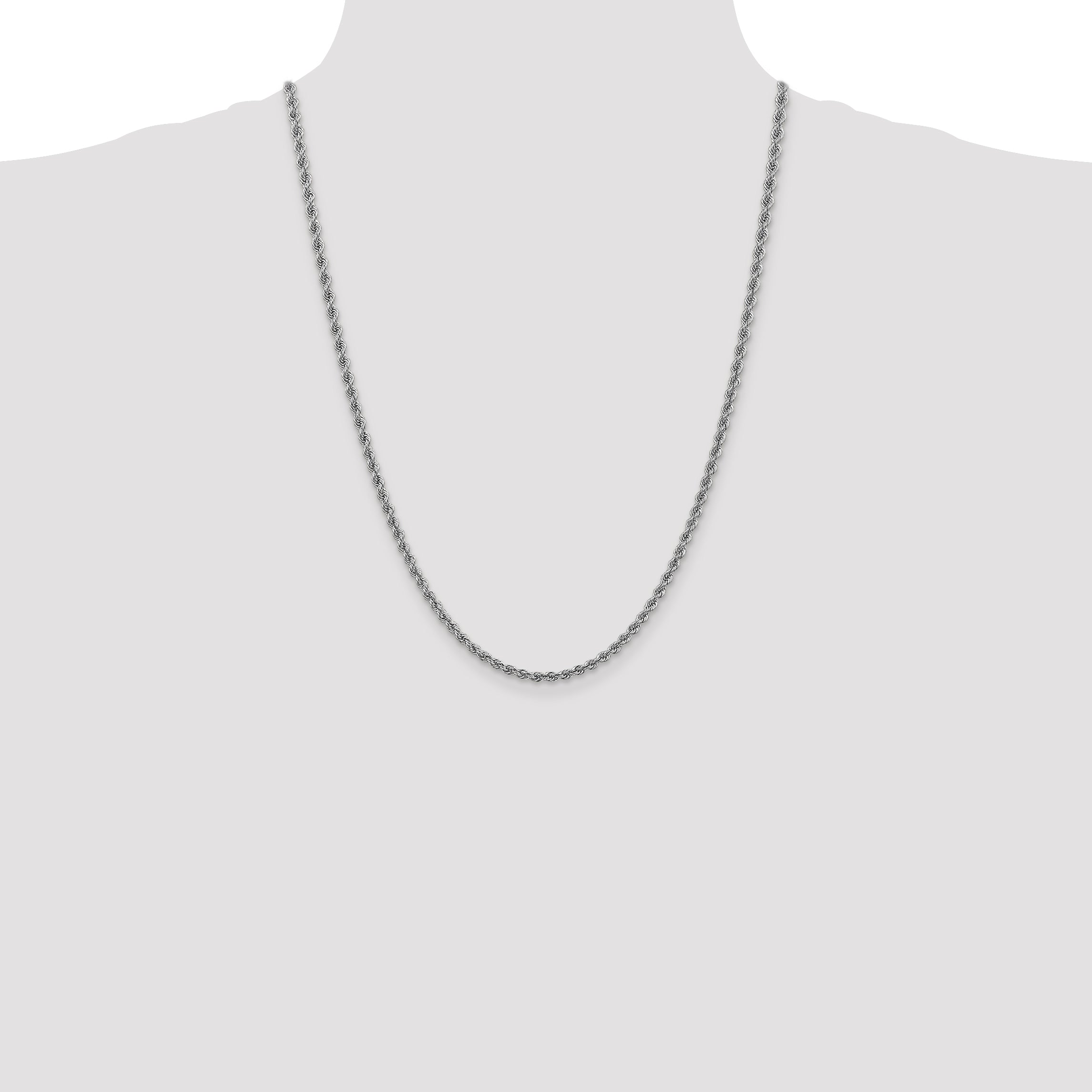 14K White Gold 24 Inch 3mm Regular Rope With Lobster Clasp Chain