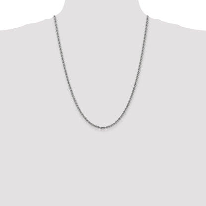 14K White Gold 24 Inch 3mm Regular Rope With Lobster Clasp Chain
