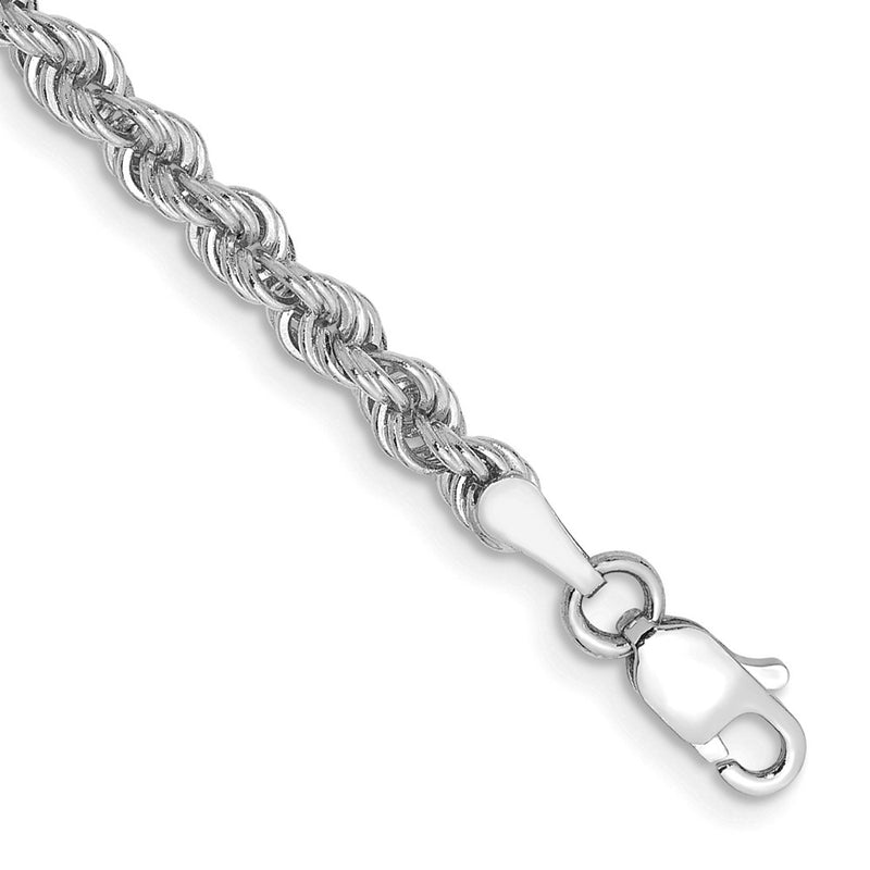 14k White Gold 3mm Regular Rope with Lobster Clasp Chain Bracelet