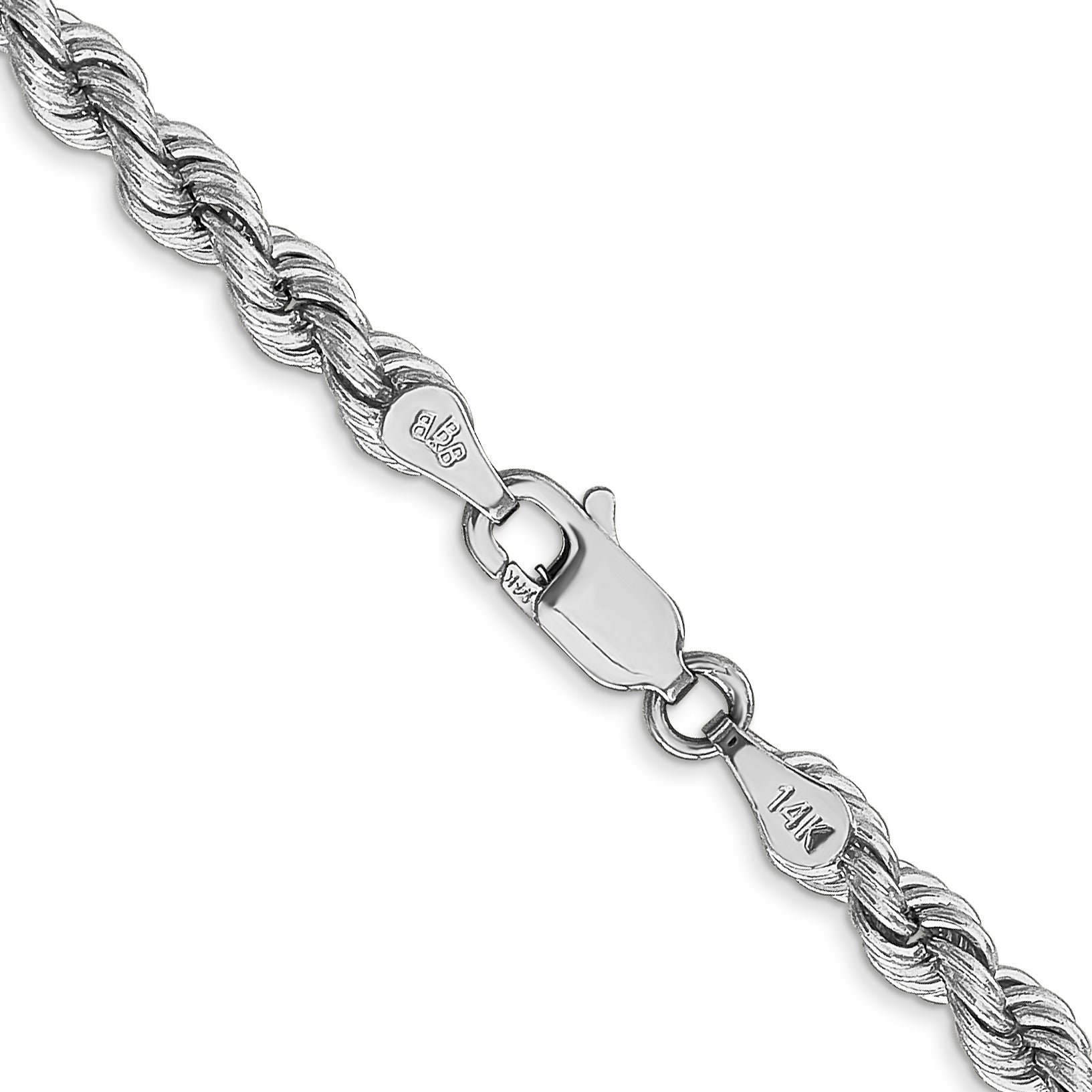 14K White Gold 24 Inch 4mm Regular Rope With Lobster Clasp Chain