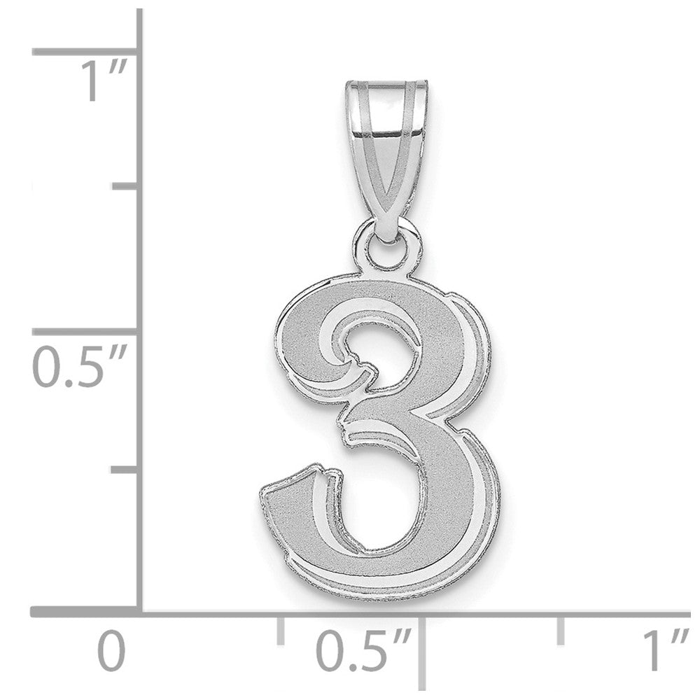 14K White Gold Polished Etched Number 3 Pendant