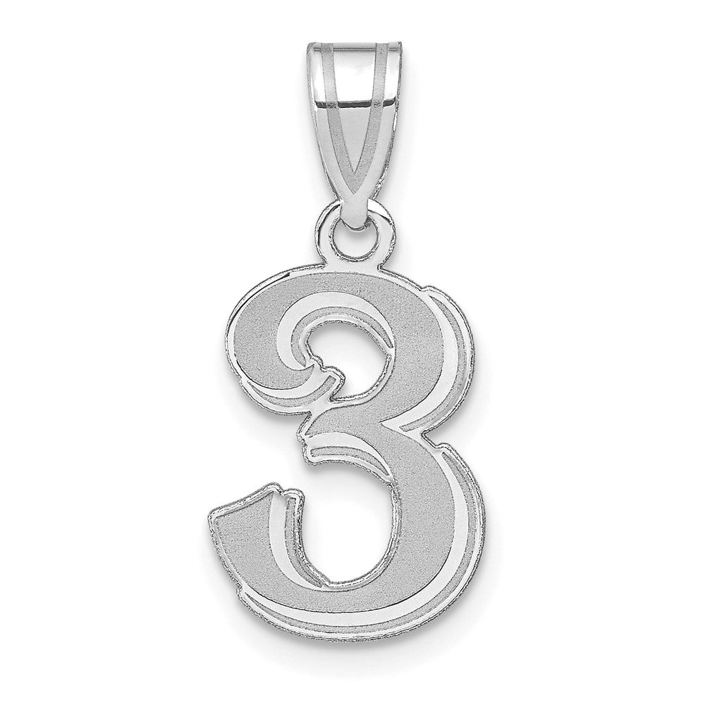 14K White Gold Polished Etched Number 3 Pendant