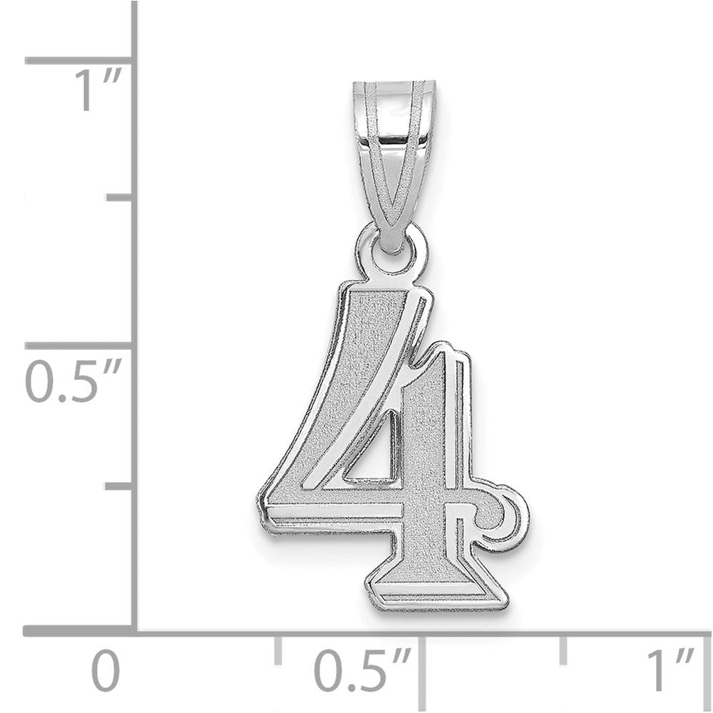 14K White Gold Polished Etched Number 4 Pendant