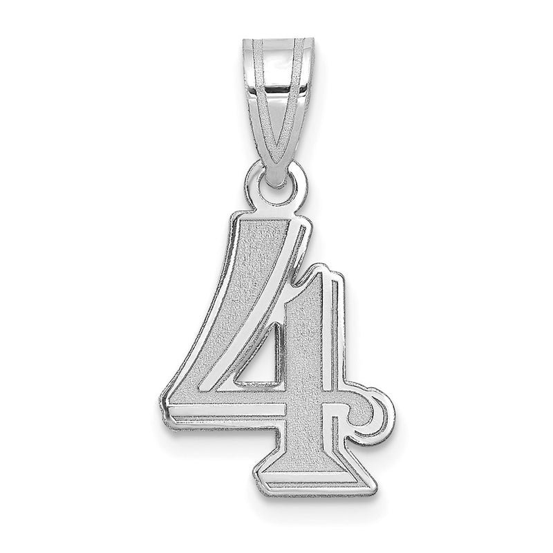 14K White Gold Polished Etched Number 4 Pendant