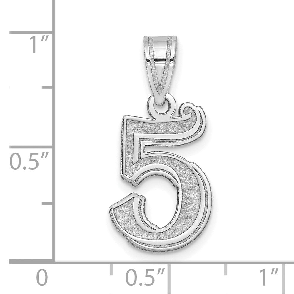 14K White Gold Polished Etched Number 5 Pendant