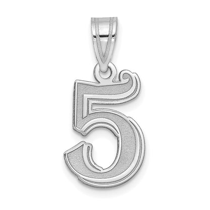 14K White Gold Polished Etched Number 5 Pendant