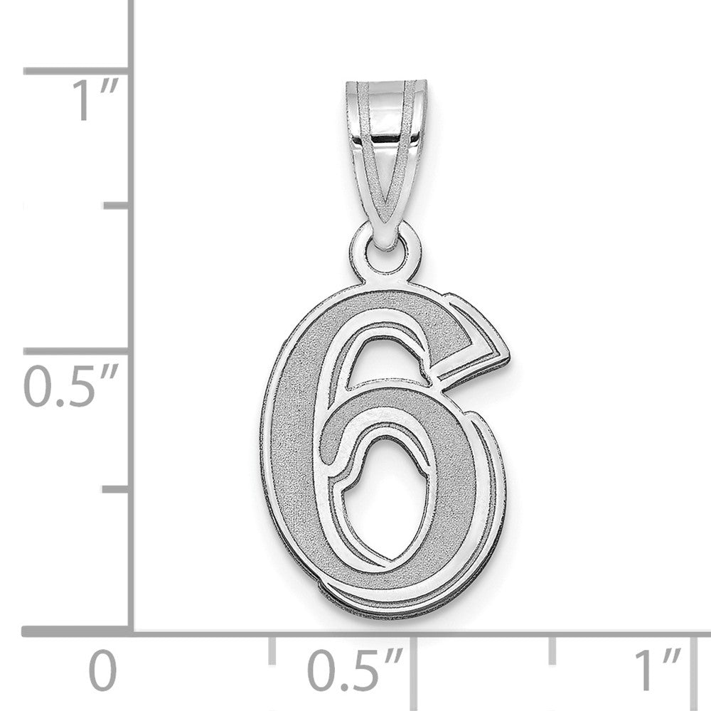 14K White Gold Polished Etched Number 6 Pendant