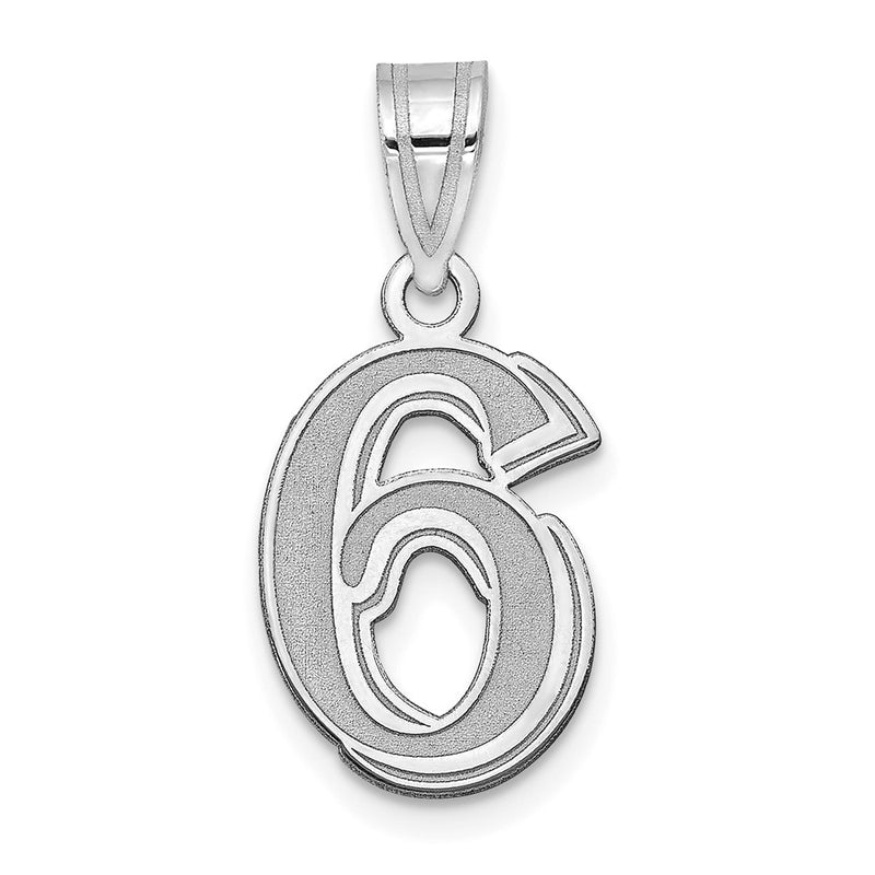 14K White Gold Polished Etched Number 6 Pendant