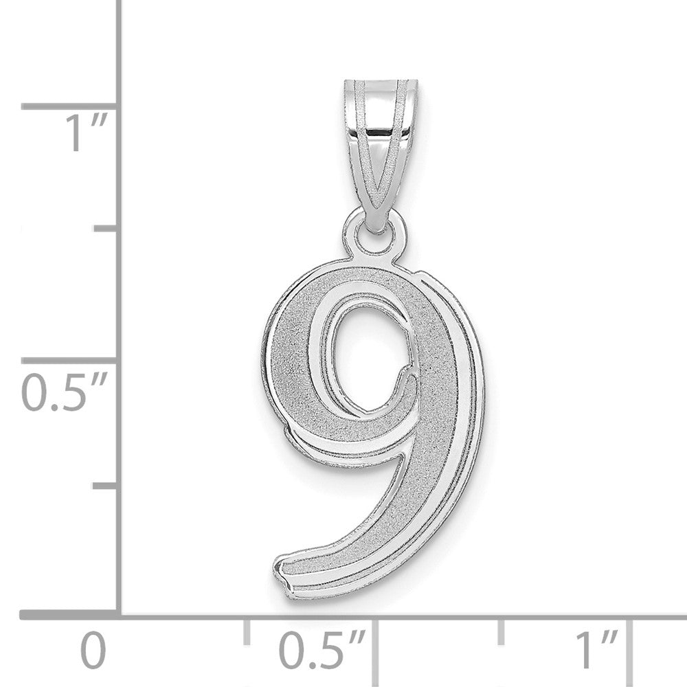 14K White Gold Polished Etched Number 9 Pendant