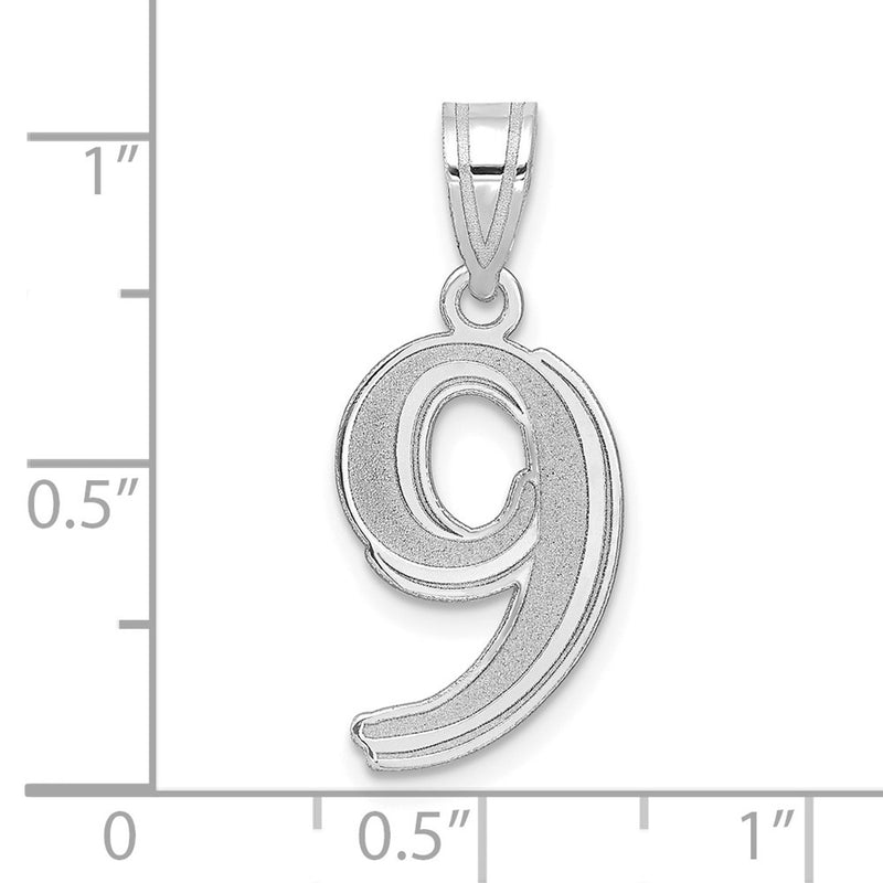14K White Gold Polished Etched Number 9 Pendant