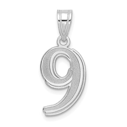 14K White Gold Polished Etched Number 9 Pendant
