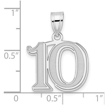 14K White Gold Polished Etched Number 10 Pendant